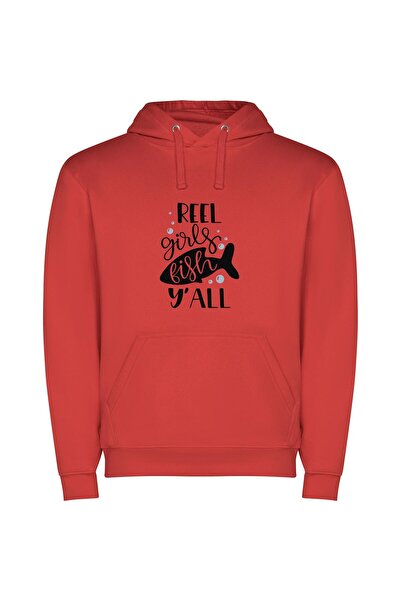 iLovePrints Fierce Reel Girls Pose Φούτερ με κουκούλα σε χρώμα Κόκκινο