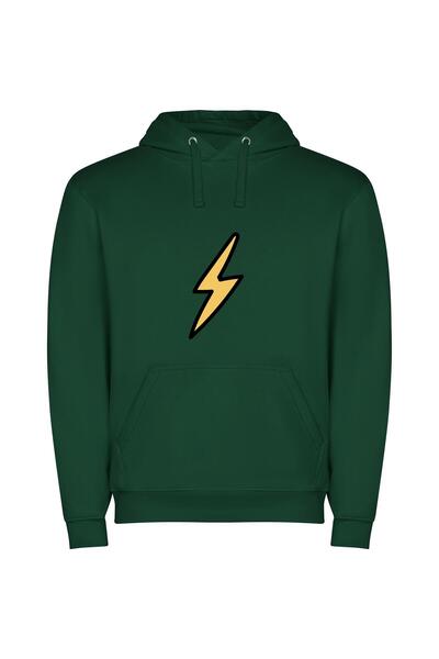 iLovePrints Yellow Thunderbolt Strike Φούτερ με κουκούλα σε χρώμα Πράσινο