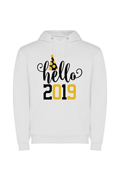 iLovePrints Trending 2019 Greetings Φούτερ με κουκούλα σε χρώμα Λευκό