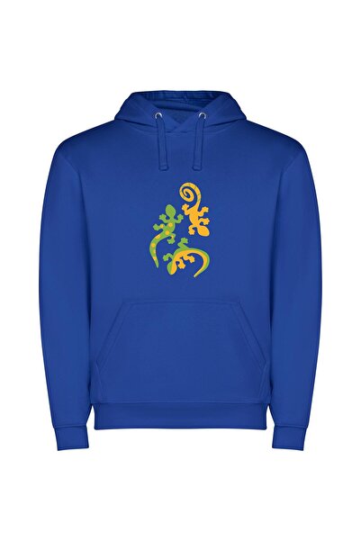 iLovePrints Colorful Gecko Illustration Φούτερ με κουκούλα σε χρώμα Μπλε