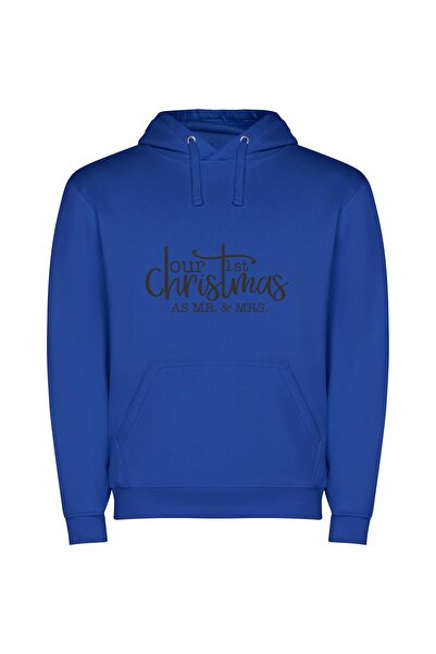 iLovePrints Festive Newlyweds' First Christmas Φούτερ με κουκούλα σε χρώμα Μπλε