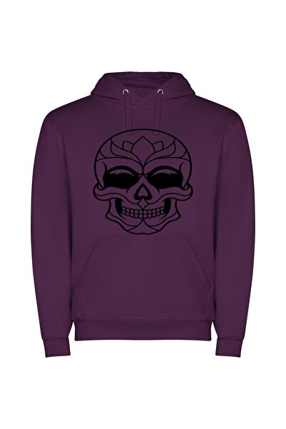 iLovePrints Symmetrical Floral Skull Φούτερ με κουκούλα σε χρώμα Μωβ