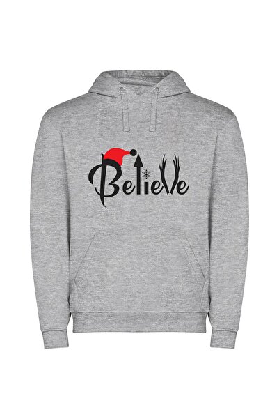 iLovePrints Believe in Merry Magic Φούτερ με κουκούλα σε χρώμα Γκρι