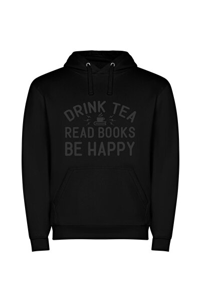 iLovePrints Tea, Books, Happiness: Secrets Φούτερ με κουκούλα σε χρώμα Μαύρο