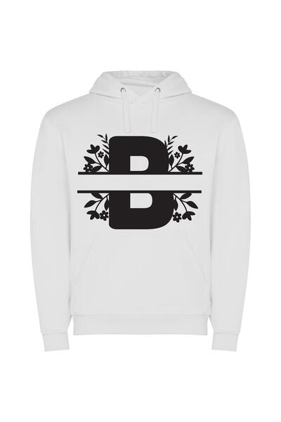 iLovePrints Blooming Monogram Design Φούτερ με κουκούλα σε χρώμα Λευκό