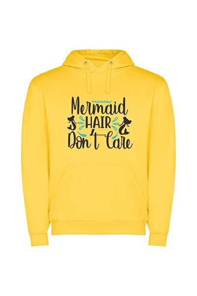 iLovePrints Mermaid Vibes Only Φούτερ με κουκούλα σε χρώμα Κίτρινο