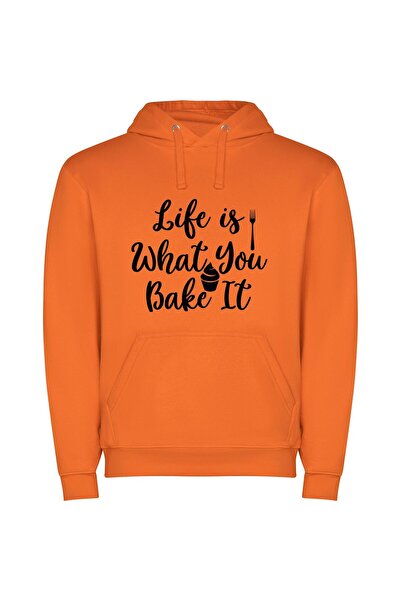 iLovePrints Baking Life's Masterpiece Φούτερ με κουκούλα σε χρώμα Πορτοκαλί