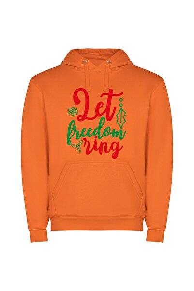 iLovePrints Festive Freedom Lettering Φούτερ με κουκούλα σε χρώμα Πορτοκαλί