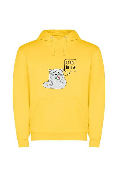 iLovePrints Mus-inspired Italian Cat Φούτερ με κουκούλα σε χρώμα Κίτρινο