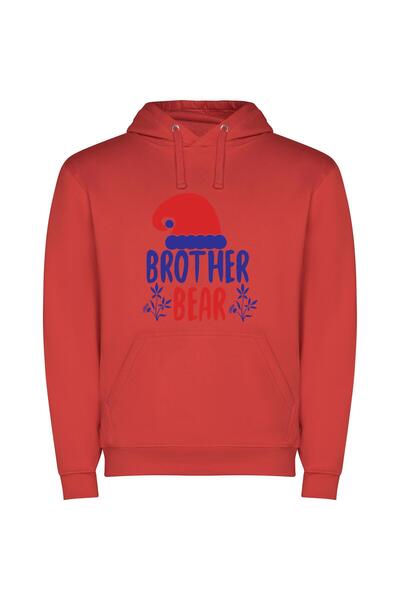 iLovePrints Vibrant Brotherhood: Bear Hat Φούτερ με κουκούλα σε χρώμα Κόκκινο