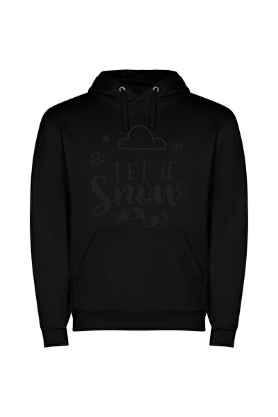iLovePrints Snowfall Serenity Φούτερ με κουκούλα σε χρώμα Μαύρο