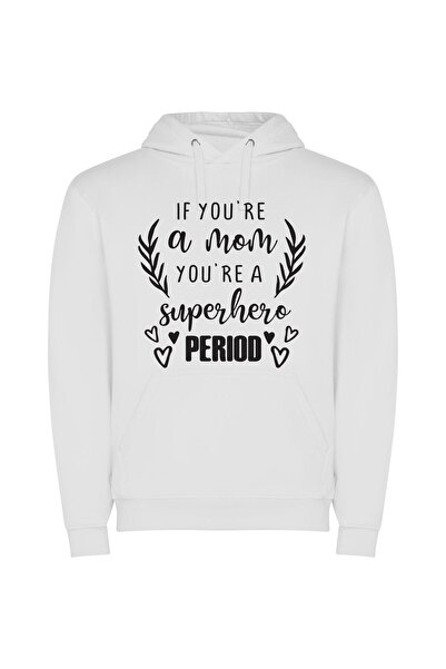iLovePrints Moms: The Superior Heroes Φούτερ με κουκούλα σε χρώμα Λευκό