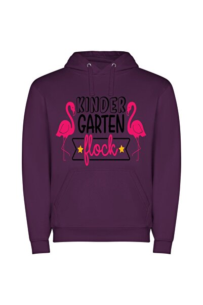 iLovePrints Pink Flamingo's Garden Parade Φούτερ με κουκούλα σε χρώμα Μωβ