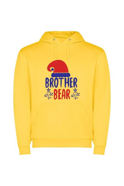 iLovePrints Vibrant Brotherhood: Bear Hat Φούτερ με κουκούλα σε χρώμα Κίτρινο
