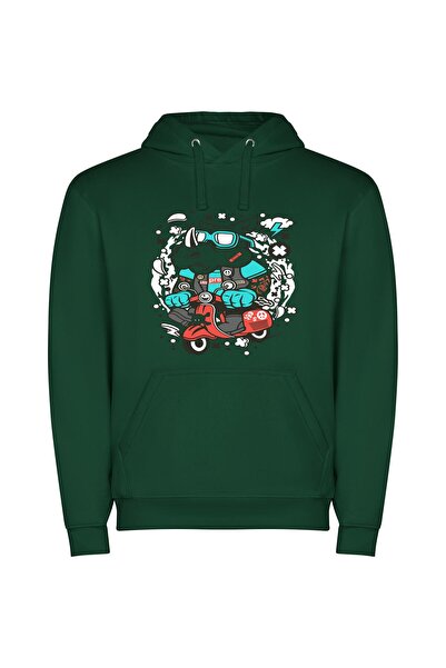 iLovePrints StreetWear Scooter Style Φούτερ με κουκούλα σε χρώμα Πράσινο