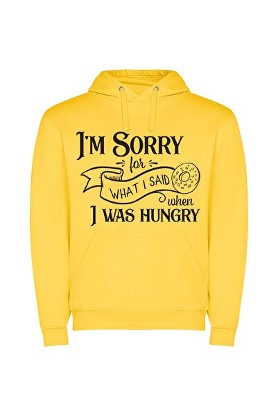 iLovePrints Hungry Thoughts, Full Apologies Φούτερ με κουκούλα σε χρώμα Κίτρινο
