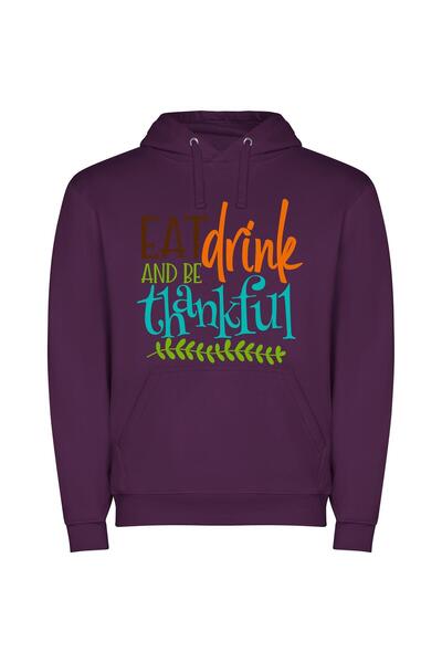 iLovePrints Eat, Drink, Be Grateful Φούτερ με κουκούλα σε χρώμα Μωβ
