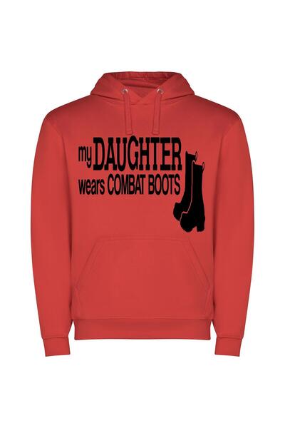 iLovePrints Daughter's Fearless Combat Style Φούτερ με κουκούλα σε χρώμα Κόκκινο