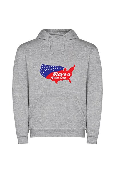 iLovePrints USA: Happy Day Map Φούτερ με κουκούλα σε χρώμα Γκρι