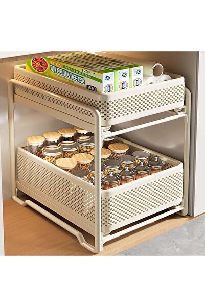 GENERAL 2 Tier Pull Out Cabinet Shelf, Metal Sliding Storage Rack with Mesh B...
