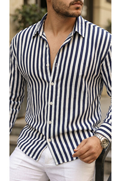 Simala Men's Vertical Striped Half Oversized Shirt