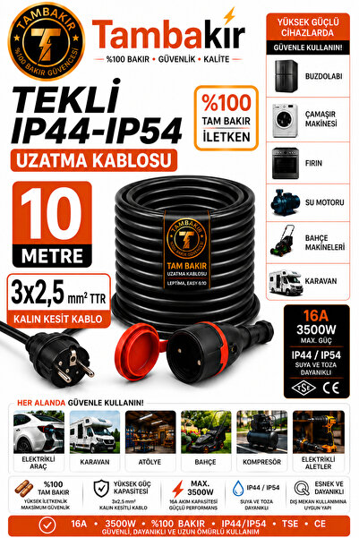 Tambakır 5-50 Metre 3x2,5mm TTR Tekli Kauçuk Topraklı Uzatma Kablosu %100 Tam...