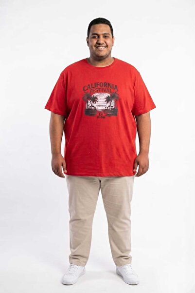 Gutty Red 100% Cotton Oversized Plus Size Men's Printed T-Shirt - 3XL 4XL 5XL...