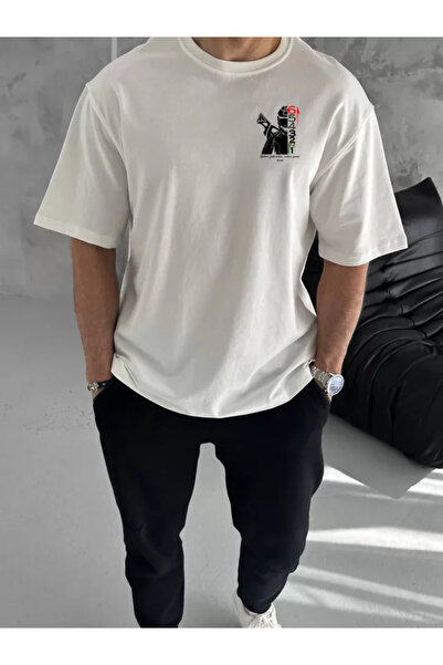 Wear Up Unisex bicycle collar printed oversize t-shirt - white