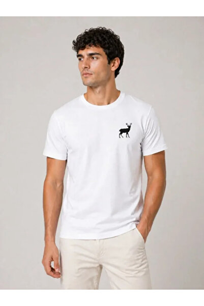 Wear Up Men's Minimal Moose Logo T-Shirt Crew Neck Short Sleeve Summer T-Shir...