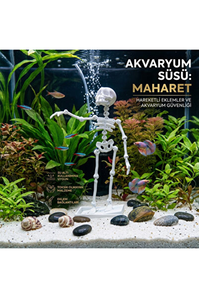 3D Baskı Hareketli Dans Eden İskelet Akvaryum Süsü - Hava Motoru Uyumlu İskelet Dekor Objesi