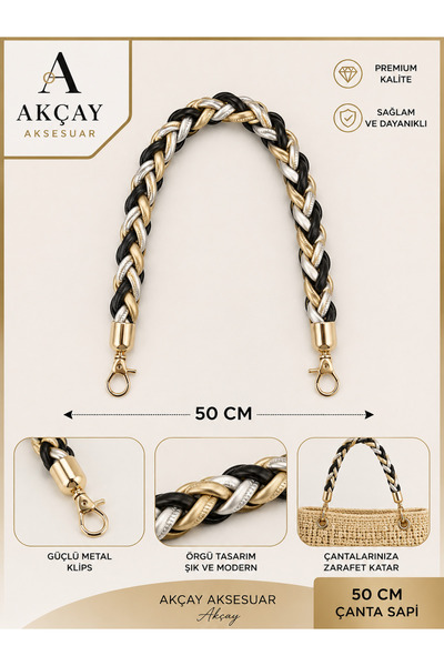 Akçay Aksesuar Luxury Quality Knitted Bag Handle Light Gold Metal