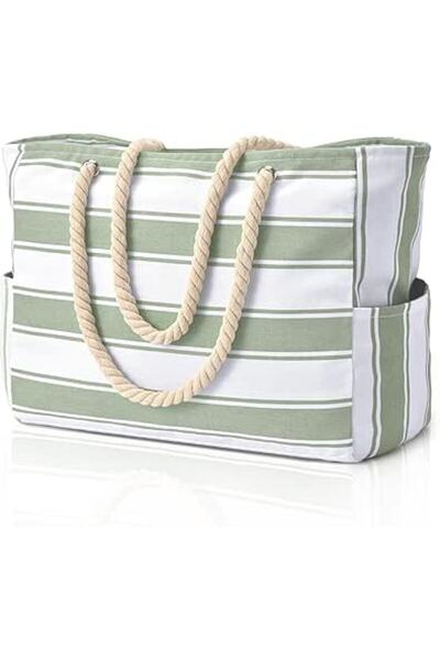 GENERAL Beach Bags for Women, Large Waterproof Beach Tote Bag with Zipper Bea...