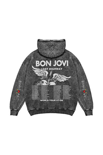 Sekizbiraltı Bon Jovi Lost Highway printana velika unisex crna majica sa kapu...