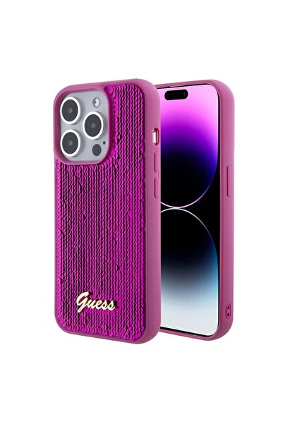 Guess Husa iPhone 15 Pro Max Sequin Script Logo Magenta