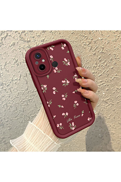 quırkshıeld Redmi 12C Uyumlu Yüksek kaliteli çiçek desenli kılıf, şarap kırmı...