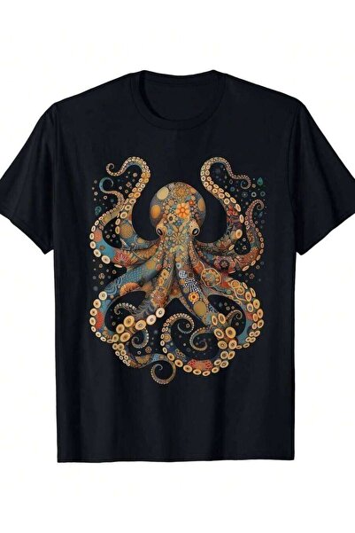 LİNA06 Ocus Vintage Flower Squid Siren T Shirt Casual Crew Neck Medium Stretc...