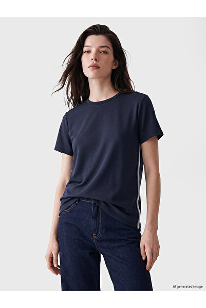 LC Waikiki Navy Blue Stripe Detailed Soft Touch Women's T-Shirt