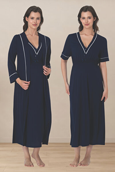 Generic Brand Cotton Maternity Dressing Gown Set with Nursing Features - Flex...