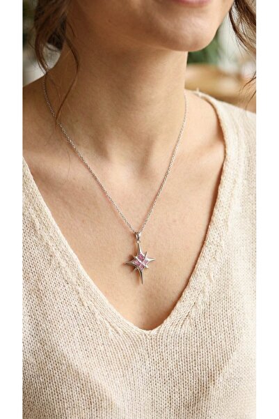 DMR Elegance 316l steel silver color zircon stone pole star model women necklace