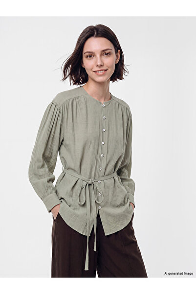 LC Waikiki Green Belted Textured Women's Shirt Tunic
