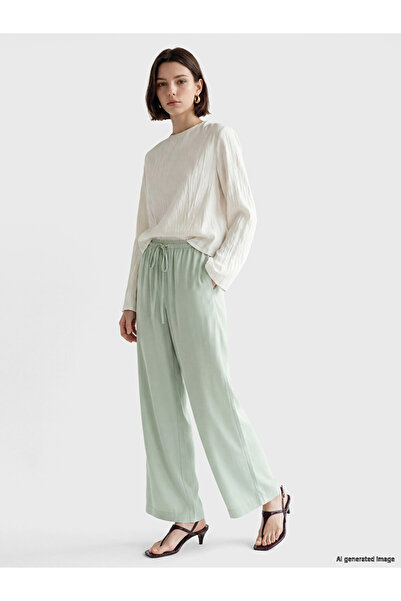 LC Waikiki Lcw Modest Green Elastic Waist Wide Leg Women's Trousers