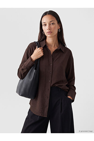 LC Waikiki Brown Textured Oversize Women's Shirt