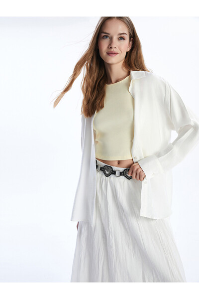 LC Waikiki Ecru Oversize Linen Blended Women's Shirt
