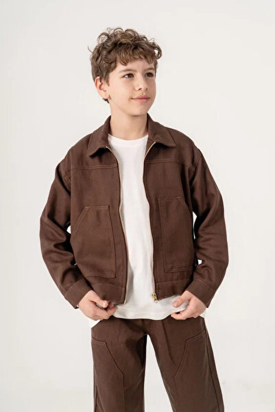 GİYİCEM TEKSTİL Boy's Oversize Zippered Seasonal Soft Jacket with Pockets 1100