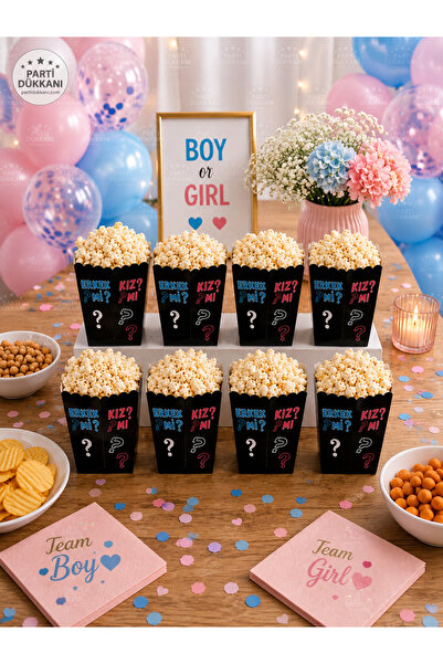 Parti Dükkanı Popcorn Box Gender 8-Piece Corn Box Popcorn Box Snack Box Chips...