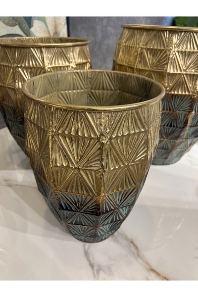 KARCILAR HOME STORE eskitme ve altın yapraklı süs yer vazosu