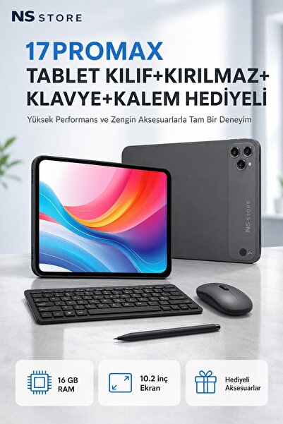 NS Store 10.2" Android Tablet PC 16GB RAM 8 Çekirdek Hızlı Şarj Destekli Klav...