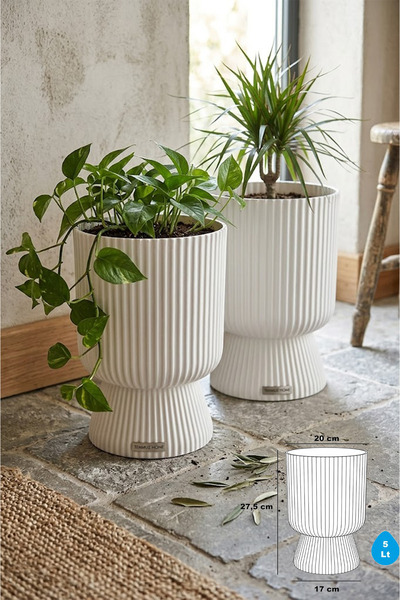 TEMMUZ HOME 2 Adet 5 Litre Büyük Boy Çizgili Ayaklı Saksı - Lotus 2 No (Deliksiz Bir Saksıdır)