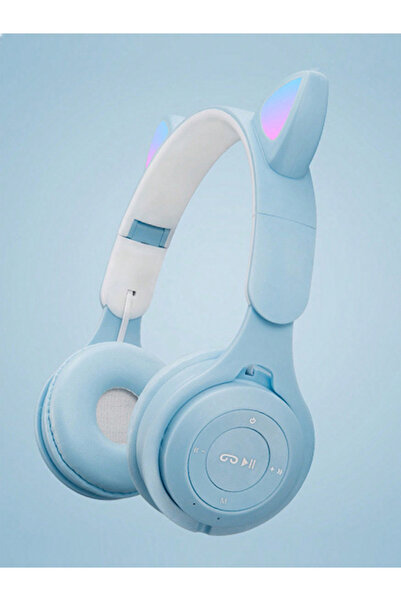 choice2 Blue Cat Ears Headband Bluetooth Headphones New Wireless Bluetooth He...
