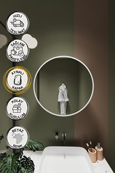 Septemius Oval Aynalı Banyo Dolabı Lavabo Üstü Kapaklı Banyo Aynası Duvar Dolabı